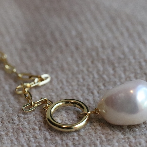 10K Gold Vermeil - Pearl Toggle Paperclip Chain Necklace - Picture 7 of 12